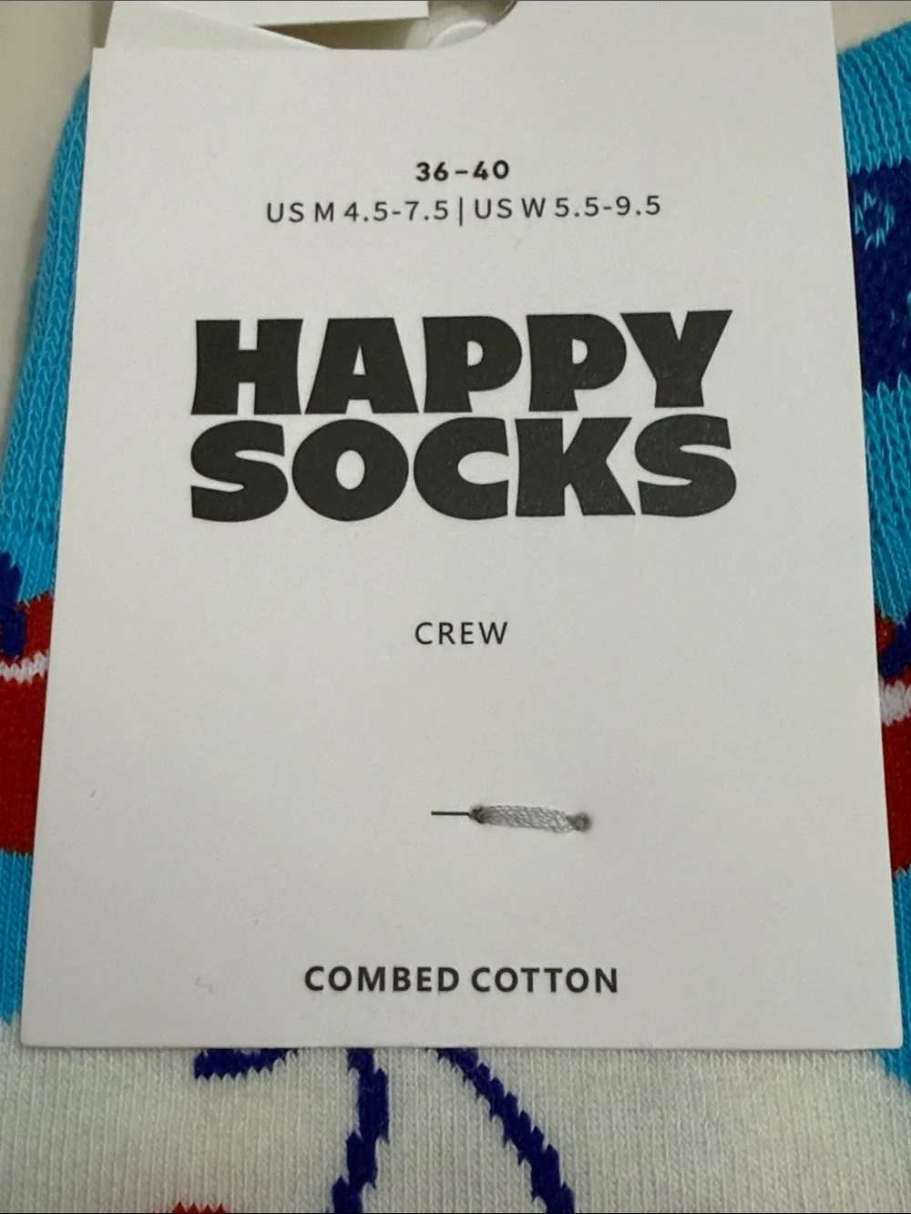 Happy Socks Bright Blue Crew Socks with Red Cherry Pattern